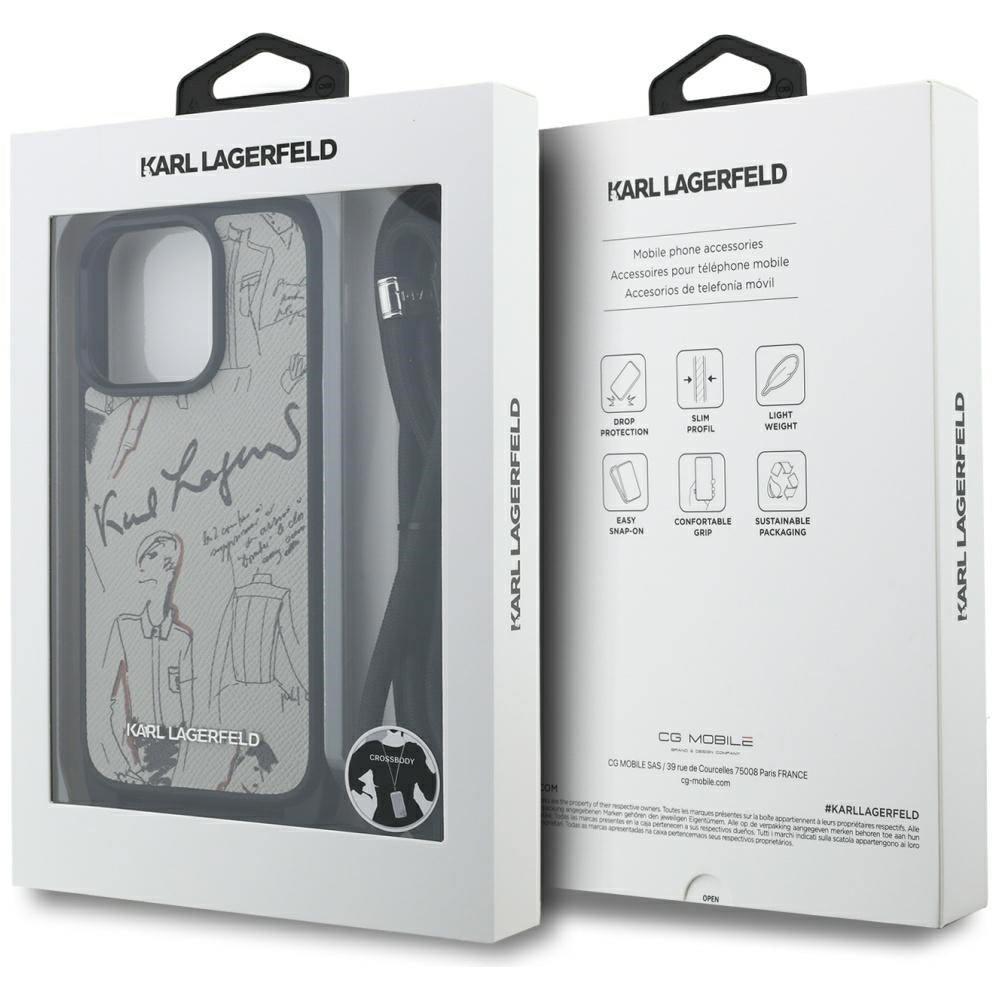 MagSafe-fodral för Apple iPhone 16 Pro Max, Karl Lagerfeld, Saffiano Crossbody, Grå