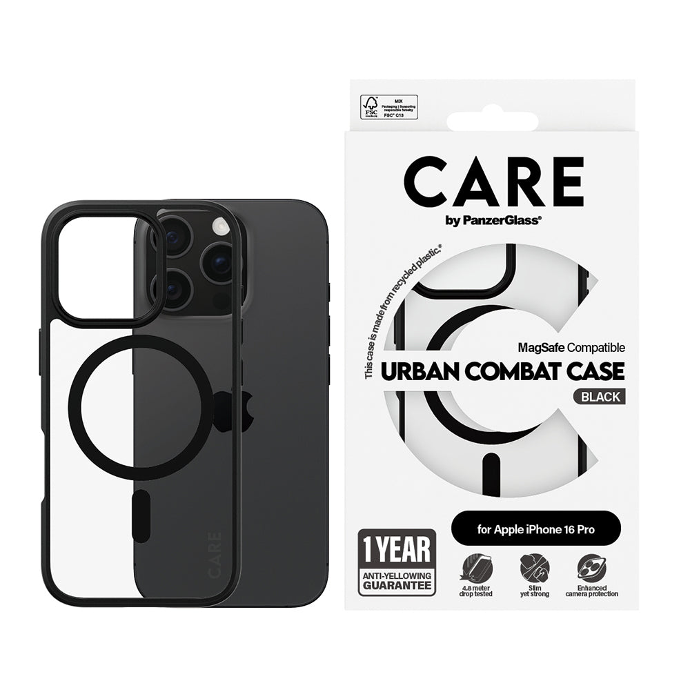 MagSafe-skal för Apple iPhone 16 Pro, PanzerGlass, Care Urban Combat, Svart Transparent