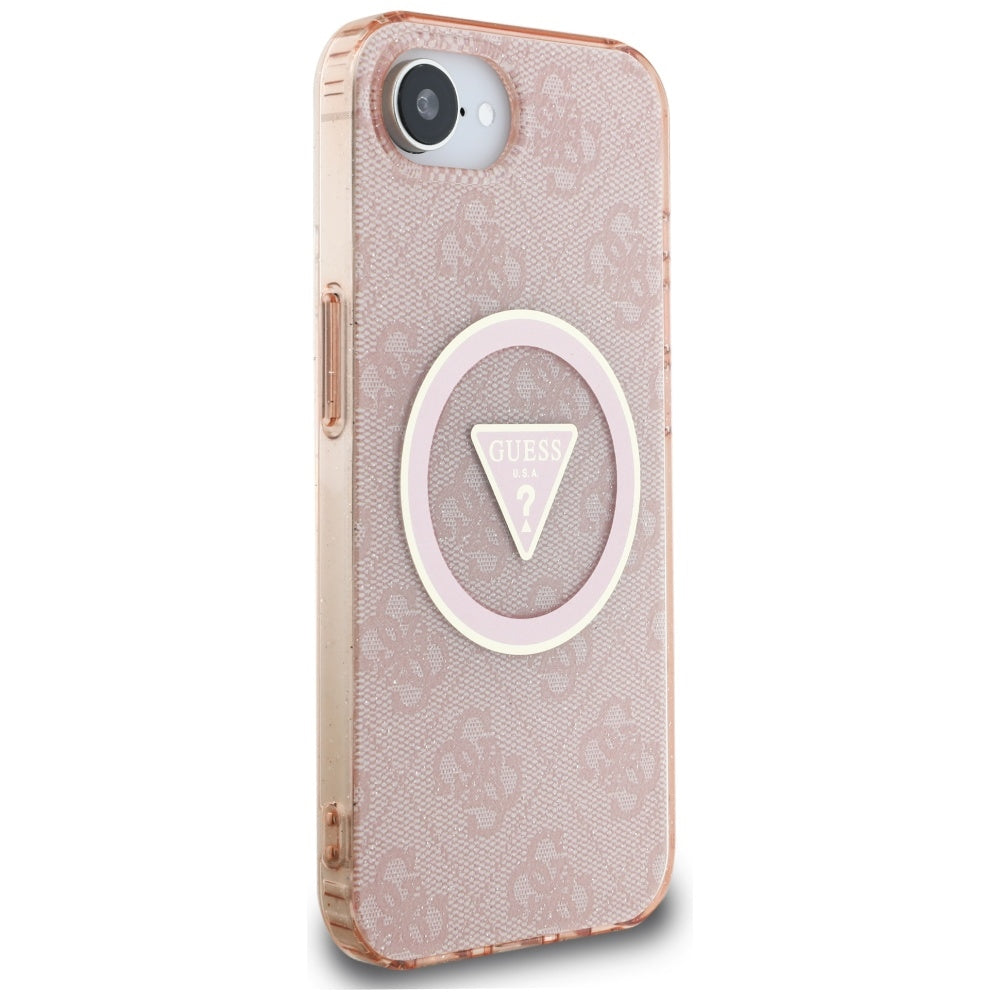 MagSafe-skal för Apple iPhone 17e / 16e, Guess, IML Glitter 4G Circle Triangle, Rosa