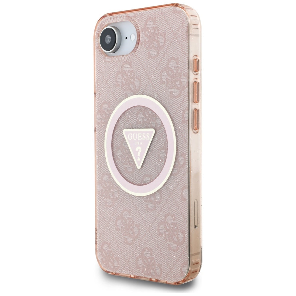 MagSafe-skal för Apple iPhone 17e / 16e, Guess, IML Glitter 4G Circle Triangle, Rosa