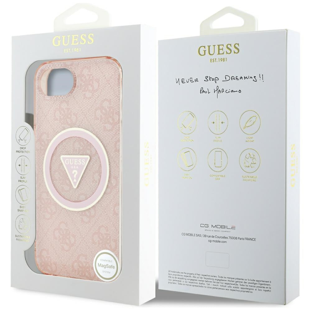 MagSafe-skal för Apple iPhone 17e / 16e, Guess, IML Glitter 4G Circle Triangle, Rosa