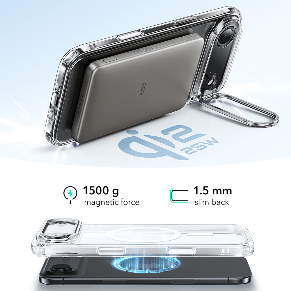 MagSafe-skal för Apple iPhone 17 Air, ESR, Classic Hybrid Kickstand, Transparent