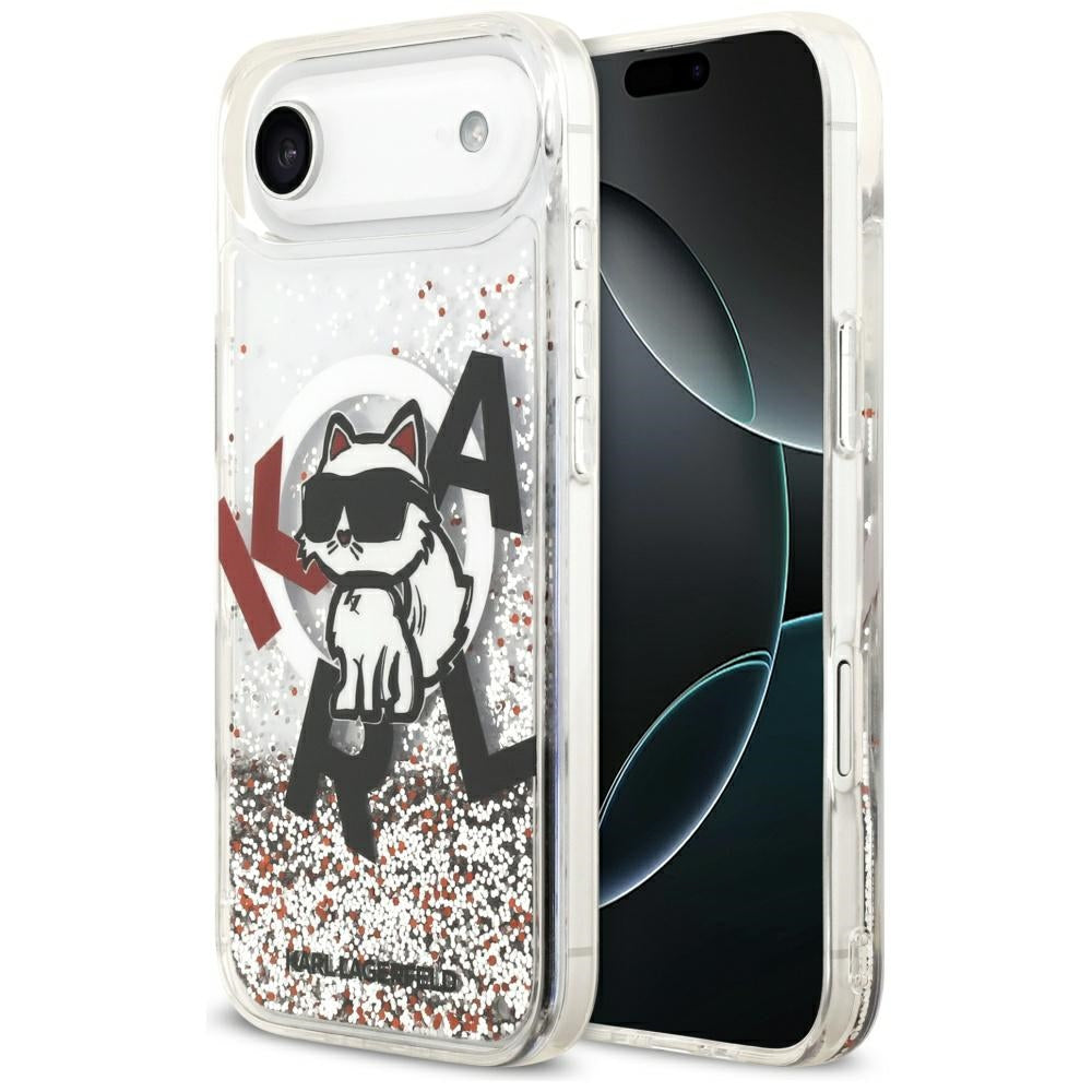 MagSafe-skal för Apple iPhone 17 Air, Karl Lagerfeld, Liquid Glitter Choupette Logo, Transparent