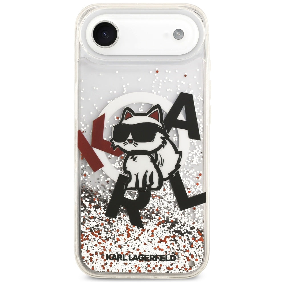 MagSafe-skal för Apple iPhone 17 Air, Karl Lagerfeld, Liquid Glitter Choupette Logo, Transparent