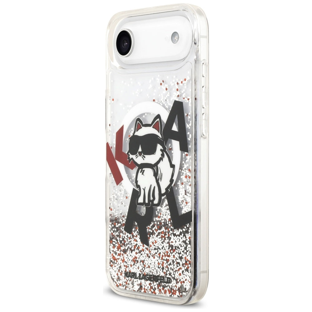MagSafe-skal för Apple iPhone 17 Air, Karl Lagerfeld, Liquid Glitter Choupette Logo, Transparent