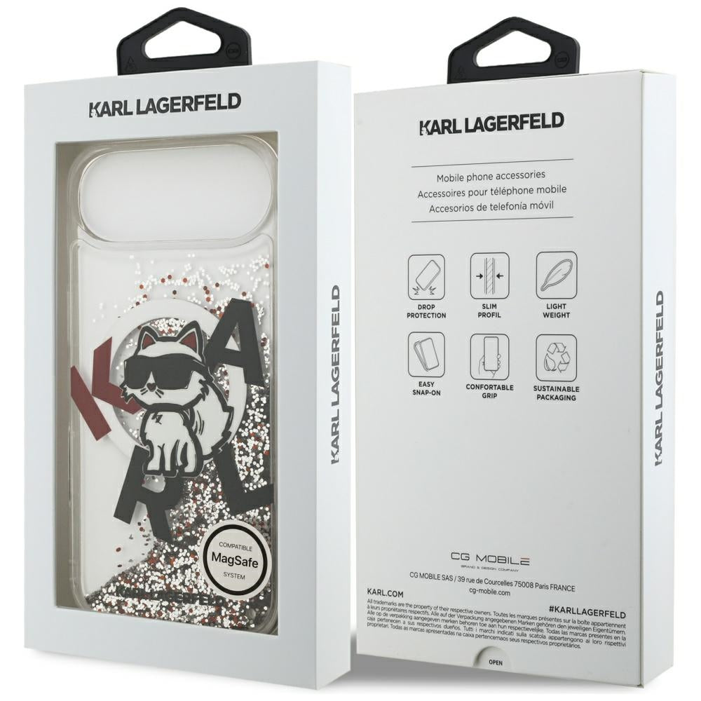 MagSafe-skal för Apple iPhone 17 Air, Karl Lagerfeld, Liquid Glitter Choupette Logo, Transparent