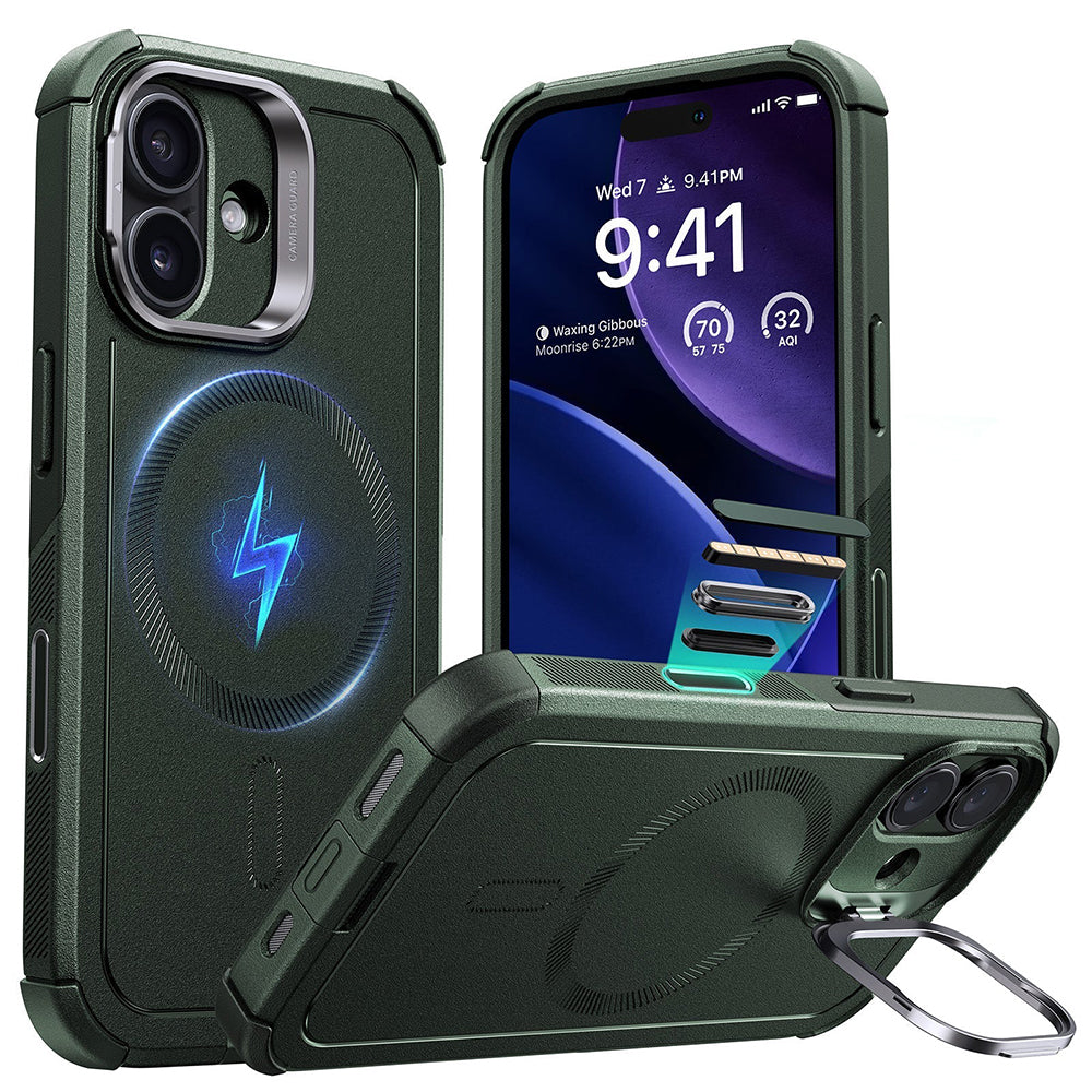 MagSafe Case for Apple iPhone 17, ESR, Cyber Armor Kickstand, Green