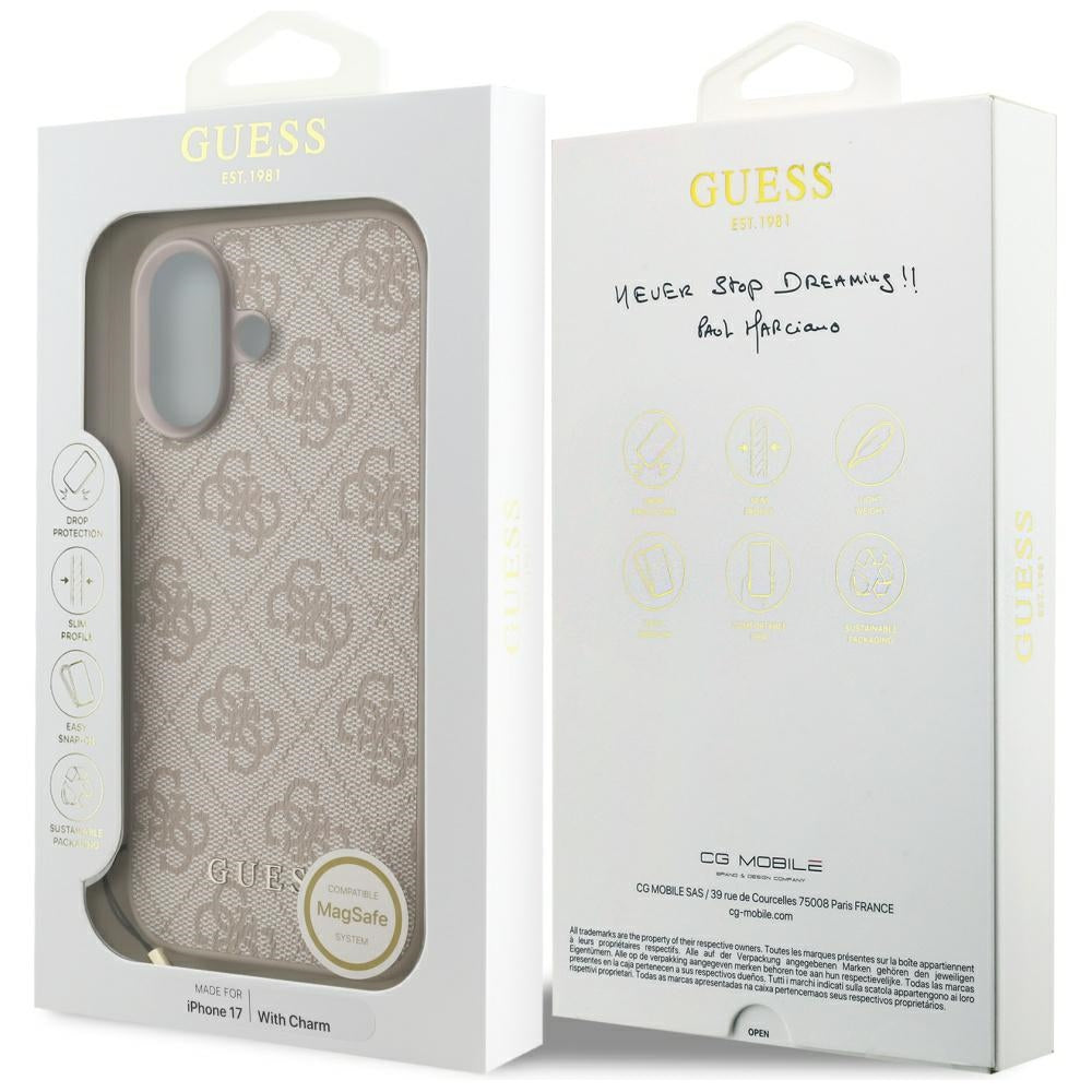 MagSafe-fodral för Apple iPhone 17, Guess, 4G Charm Cradle, Rosa