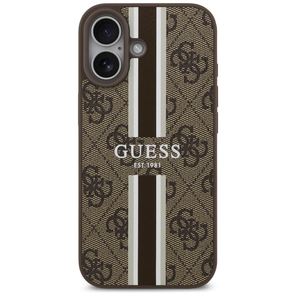 MagSafe Case for Apple iPhone 17, Guess, 4G Printed Stripes, Brown