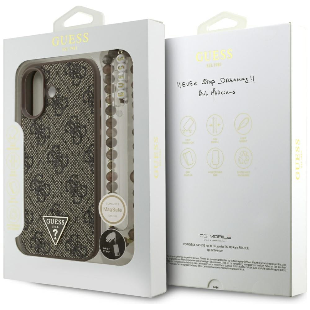 MagSafe-skal för Apple iPhone 17, Guess, 4G Triangle Logo Cord Strap, Brun