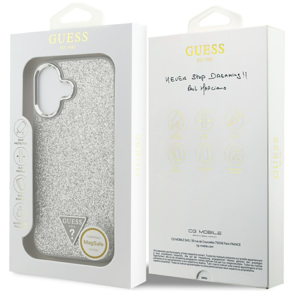 MagSafe-skal för Apple iPhone 17, Guess, Glitter Triangle Logo, Silver