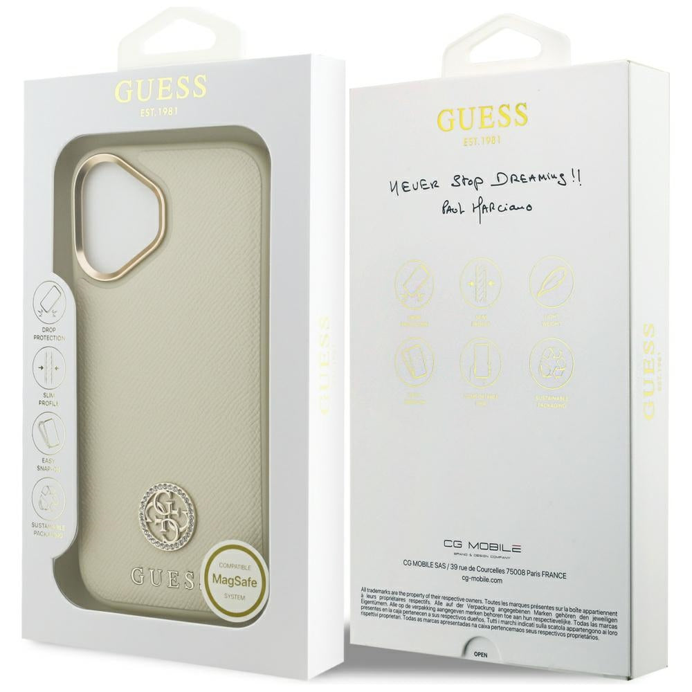 MagSafe-skal för Apple iPhone 17, Guess, Grained Strass Logo, Beige