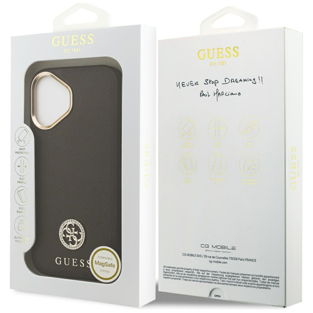 MagSafe Case for Apple iPhone 17, Guess, Grained Strass Logo, Brown