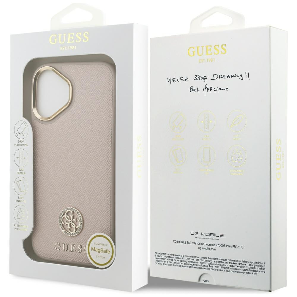 MagSafe-skal för Apple iPhone 17, Guess, Grained Strass Logo, Rosa