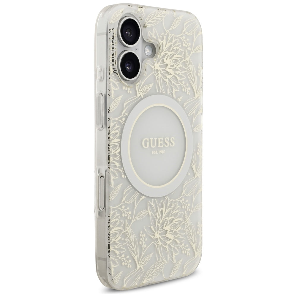 MagSafe-skal för Apple iPhone 17, Guess, IML Flowers with Pearl Strap, Vit