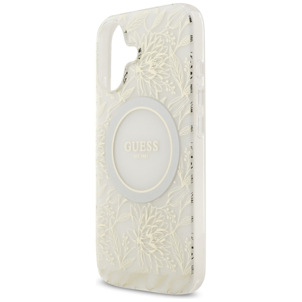 MagSafe-skal för Apple iPhone 17, Guess, IML Flowers with Pearl Strap, Vit