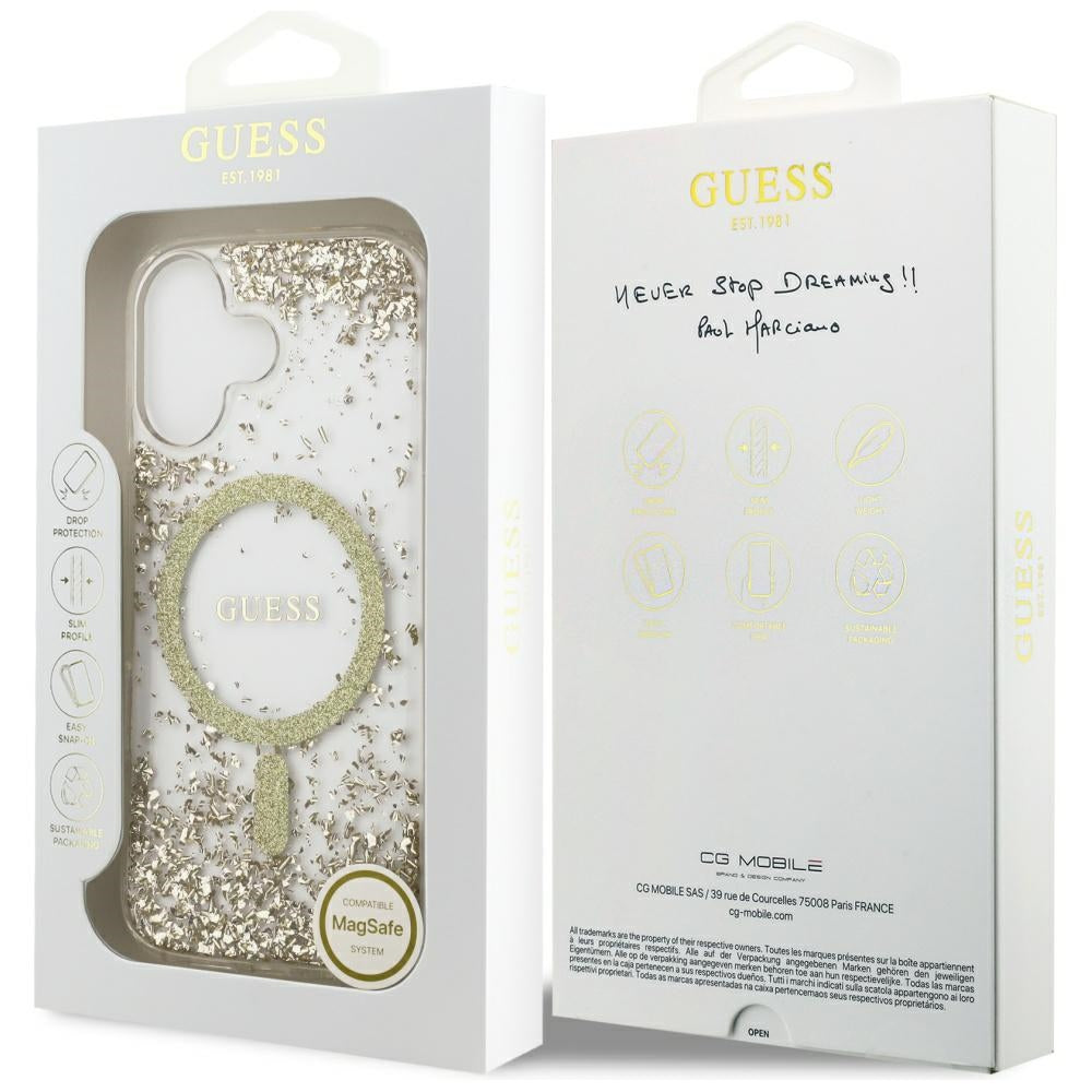MagSafe-skal för Apple iPhone 17, Guess, Resin Bottom Glitter, Guld