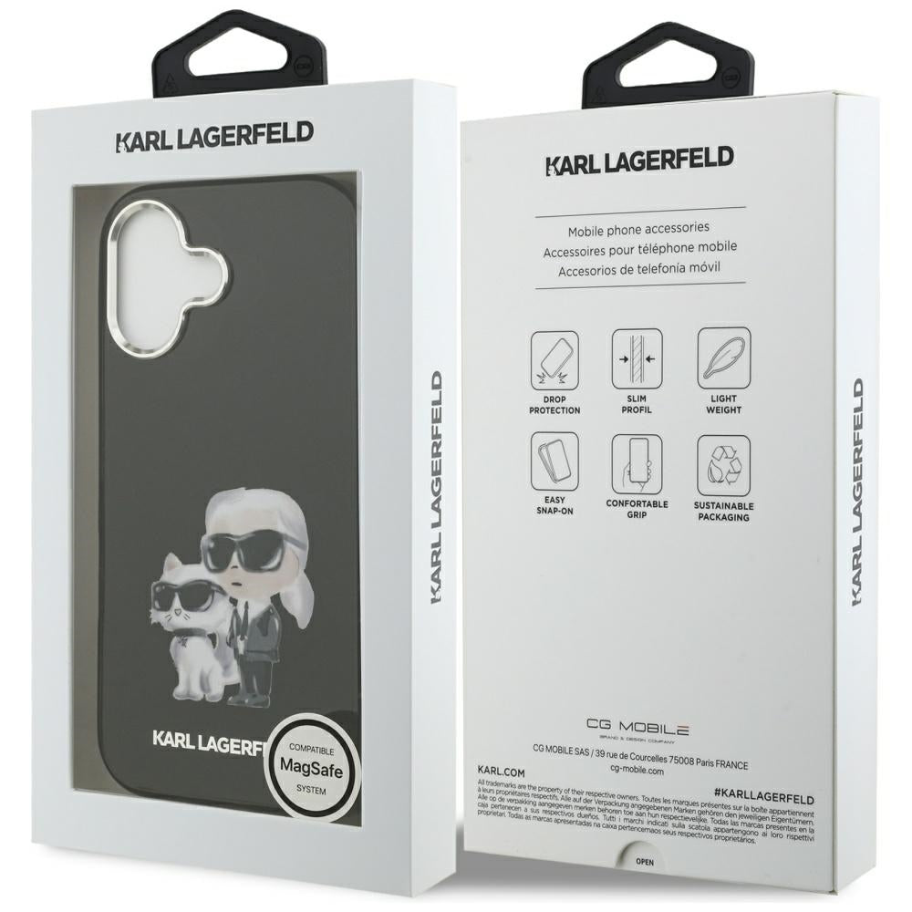 MagSafe-skal för Apple iPhone 17, Karl Lagerfeld, IML Aquarelle Logo Karl & Choupette, Svart