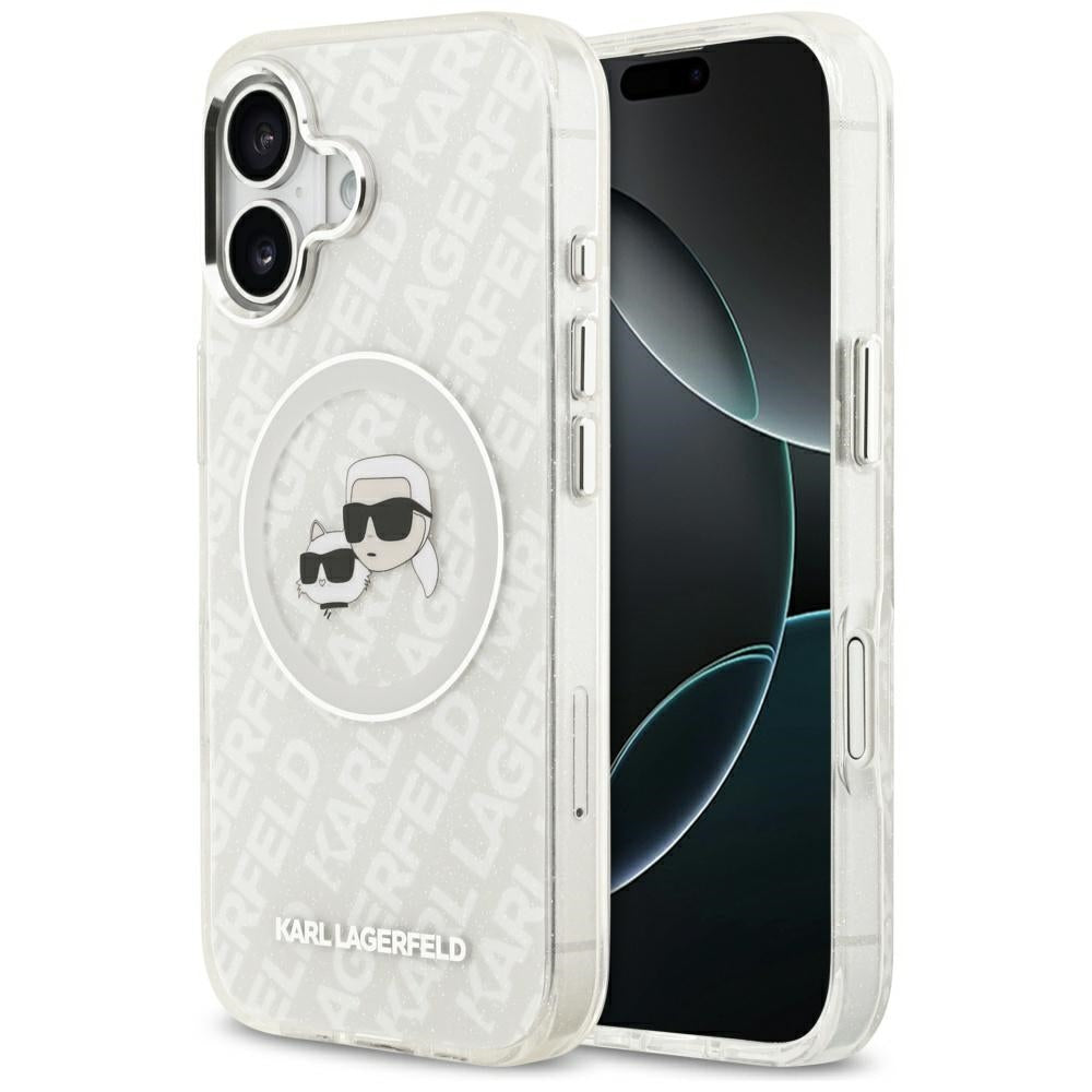MagSafe-skal för Apple iPhone 17, Karl Lagerfeld, IML Glitter Karl & Choupette's Heads, Grå