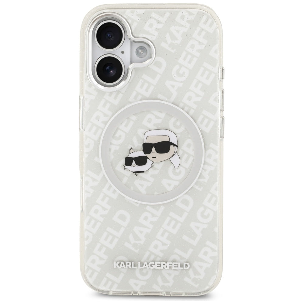 MagSafe-skal för Apple iPhone 17, Karl Lagerfeld, IML Glitter Karl & Choupette's Heads, Grå