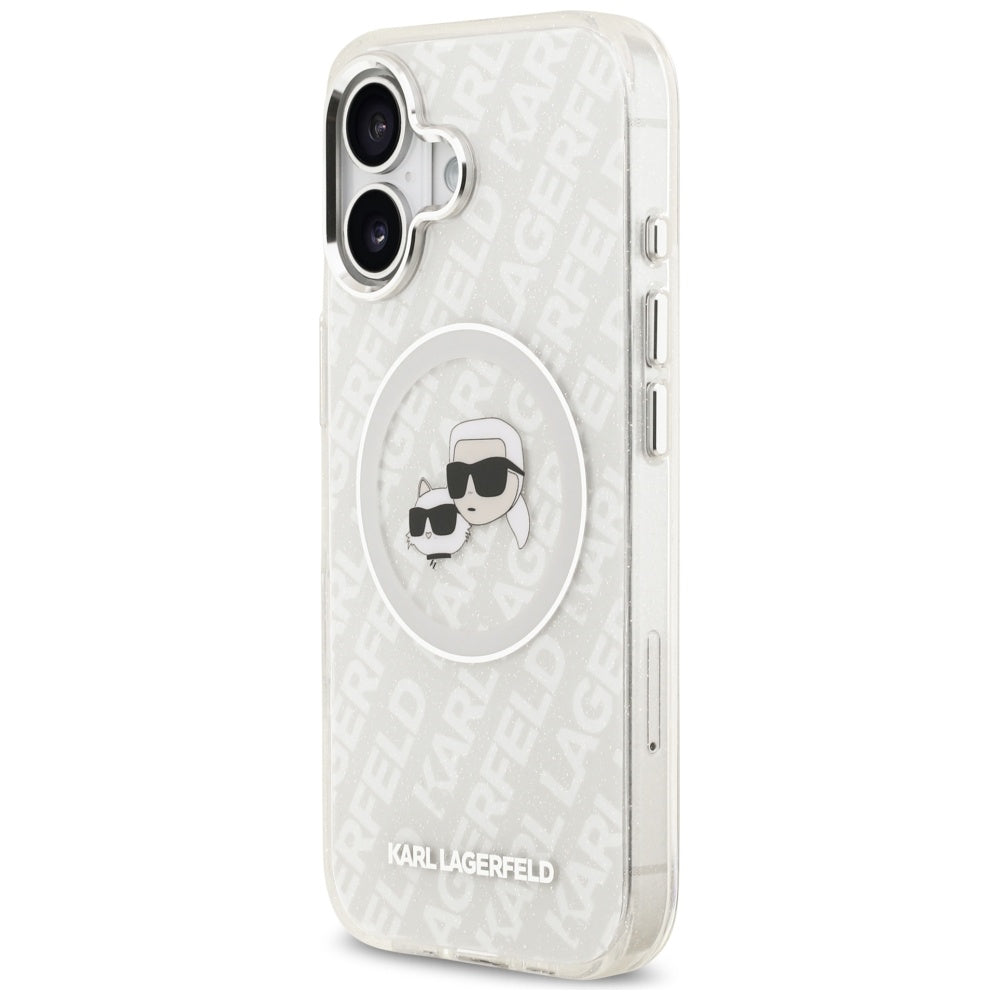 MagSafe-skal för Apple iPhone 17, Karl Lagerfeld, IML Glitter Karl & Choupette's Heads, Grå