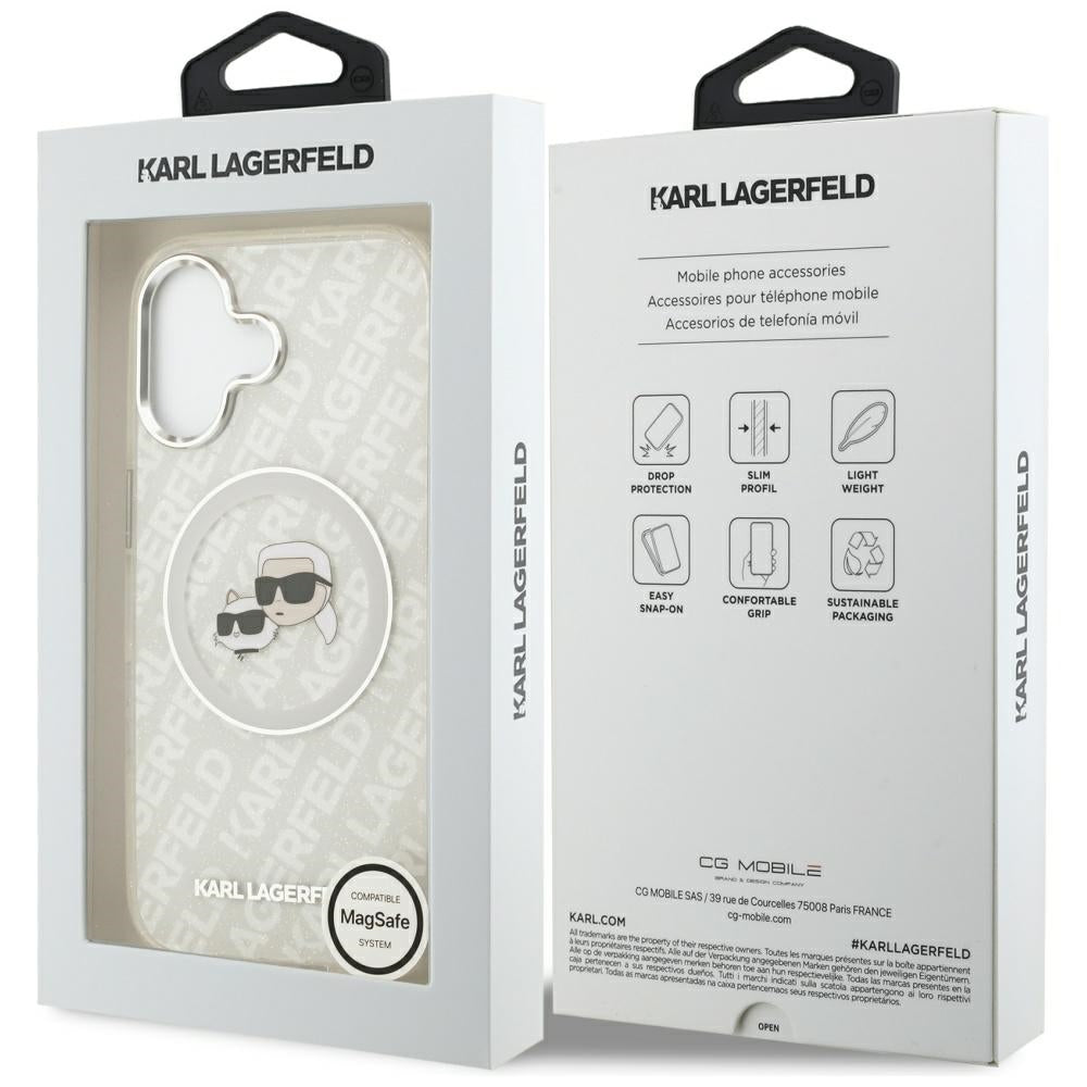 MagSafe-skal för Apple iPhone 17, Karl Lagerfeld, IML Glitter Karl & Choupette's Heads, Grå