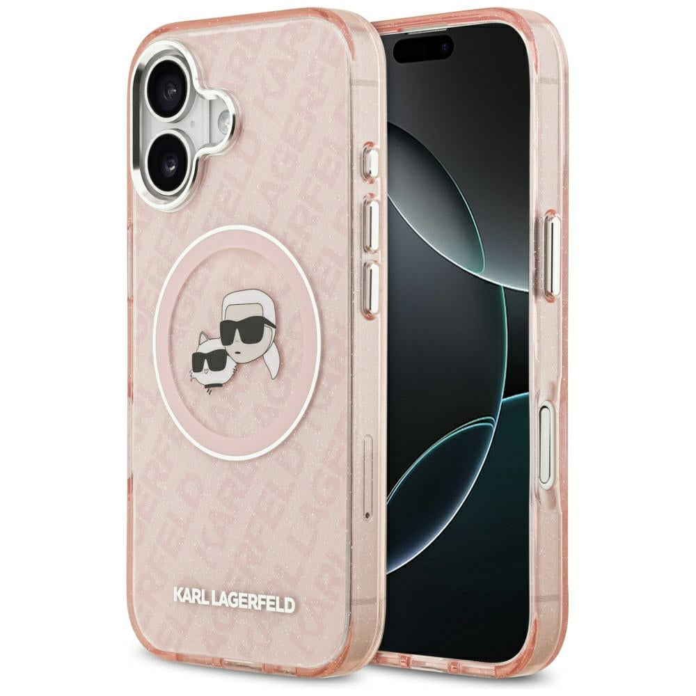 MagSafe-skal för Apple iPhone 17, Karl Lagerfeld, IML Glitter Karl & Choupette's Heads, Rosa