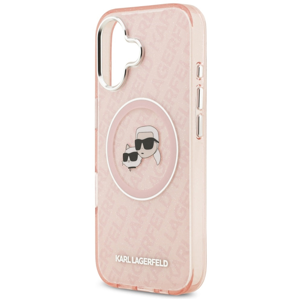 MagSafe-skal för Apple iPhone 17, Karl Lagerfeld, IML Glitter Karl & Choupette's Heads, Rosa
