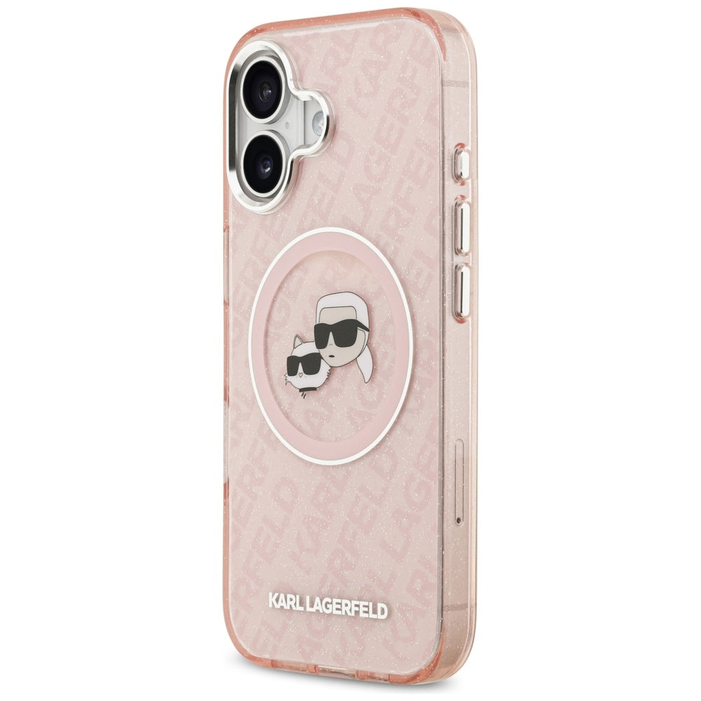 MagSafe-skal för Apple iPhone 17, Karl Lagerfeld, IML Glitter Karl & Choupette's Heads, Rosa