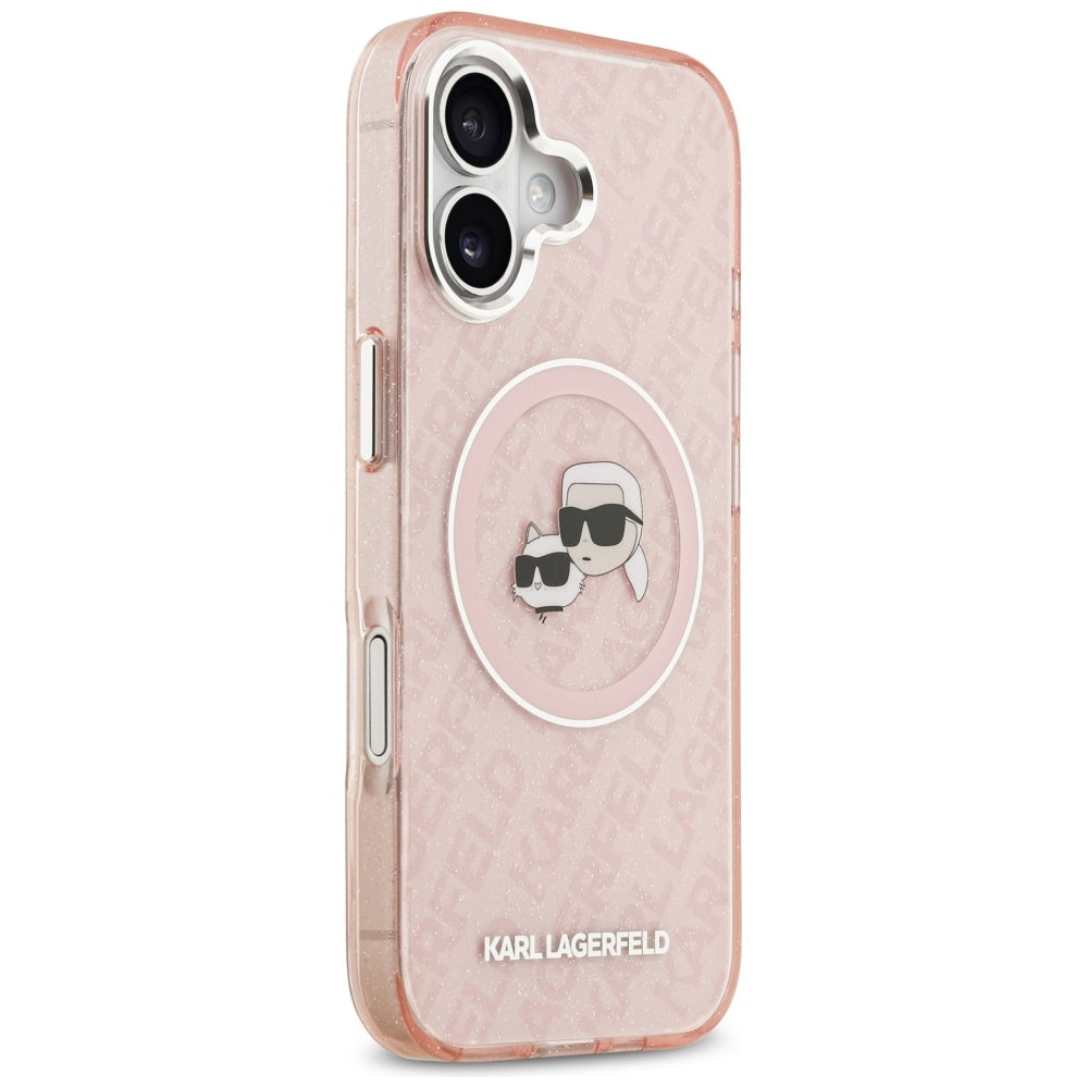 MagSafe-skal för Apple iPhone 17, Karl Lagerfeld, IML Glitter Karl & Choupette's Heads, Rosa