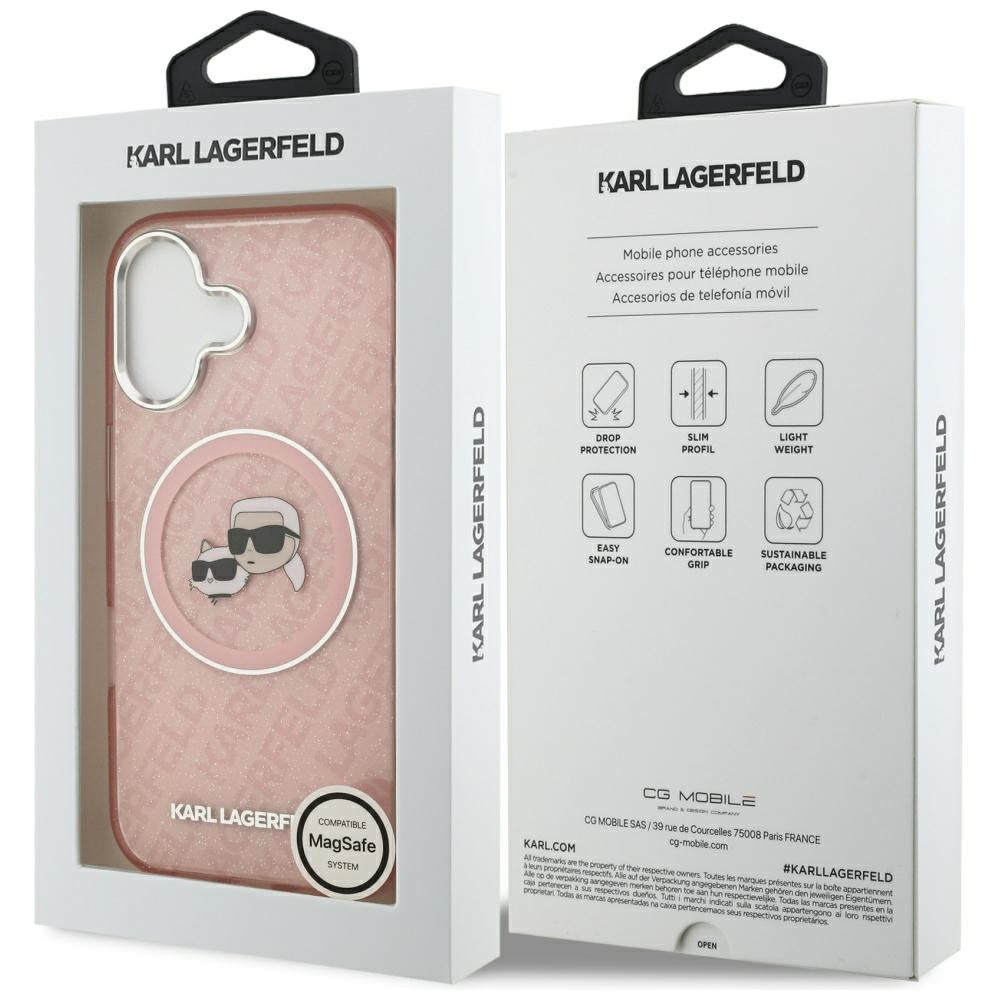 MagSafe-skal för Apple iPhone 17, Karl Lagerfeld, IML Glitter Karl & Choupette's Heads, Rosa