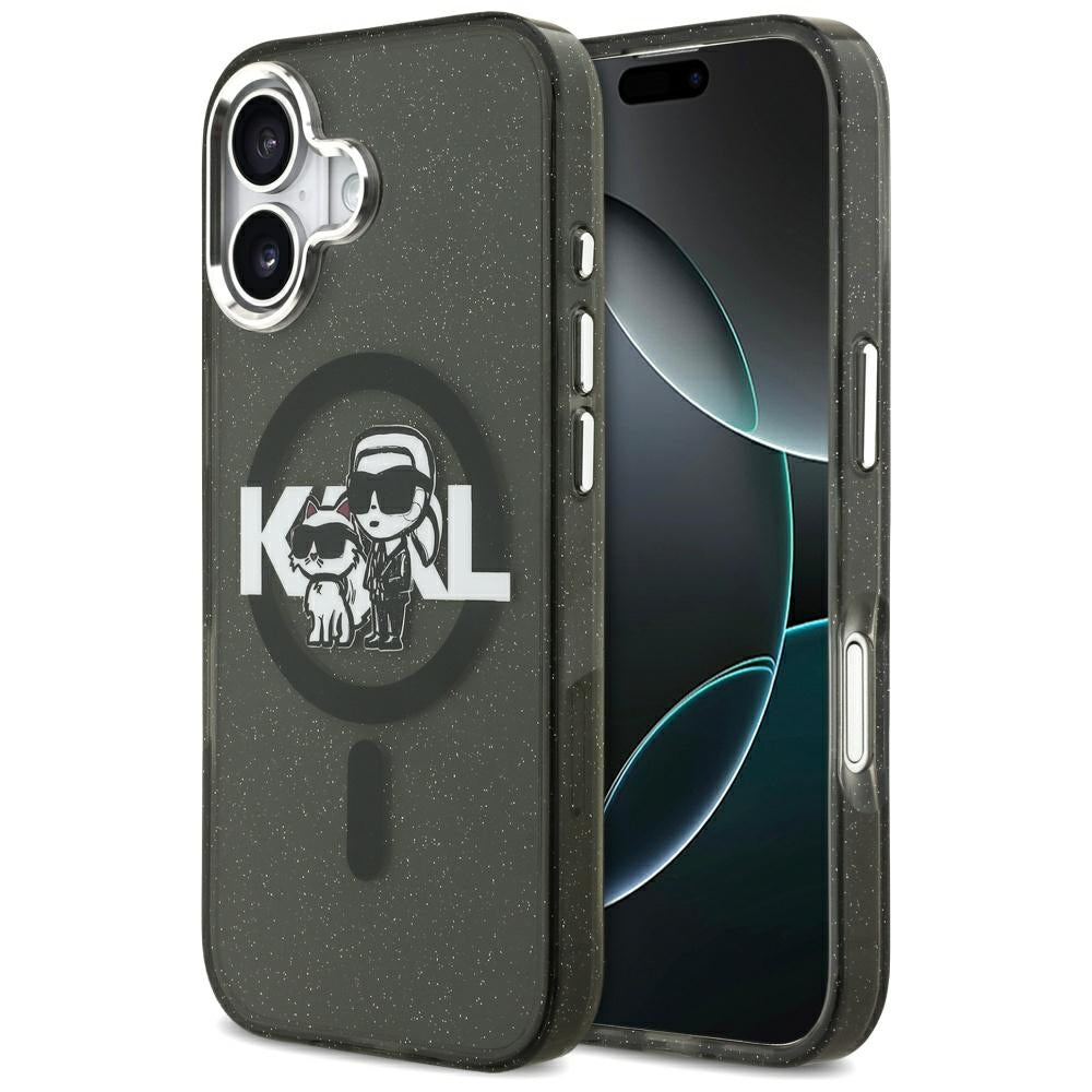 MagSafe-skal för Apple iPhone 17, Karl Lagerfeld, IML Sketch Logo Glitter Karl & Choupette, Svart