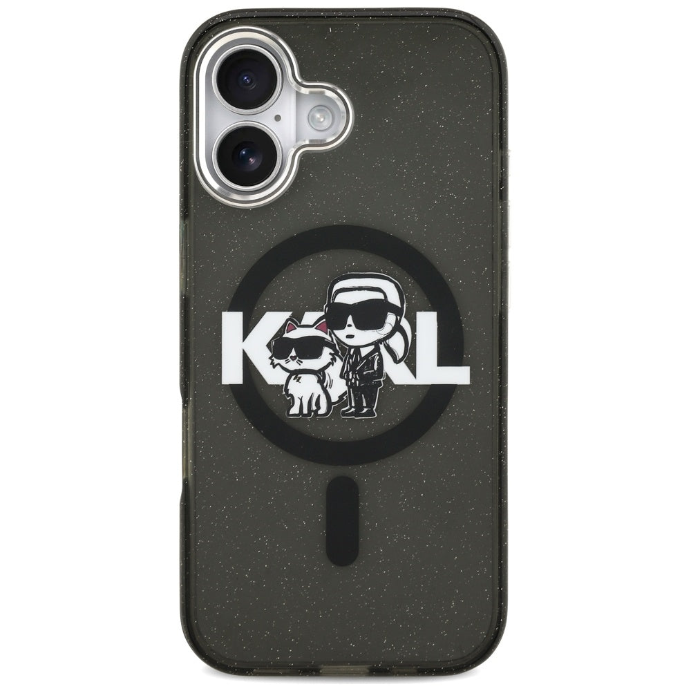 MagSafe-skal för Apple iPhone 17, Karl Lagerfeld, IML Sketch Logo Glitter Karl & Choupette, Svart