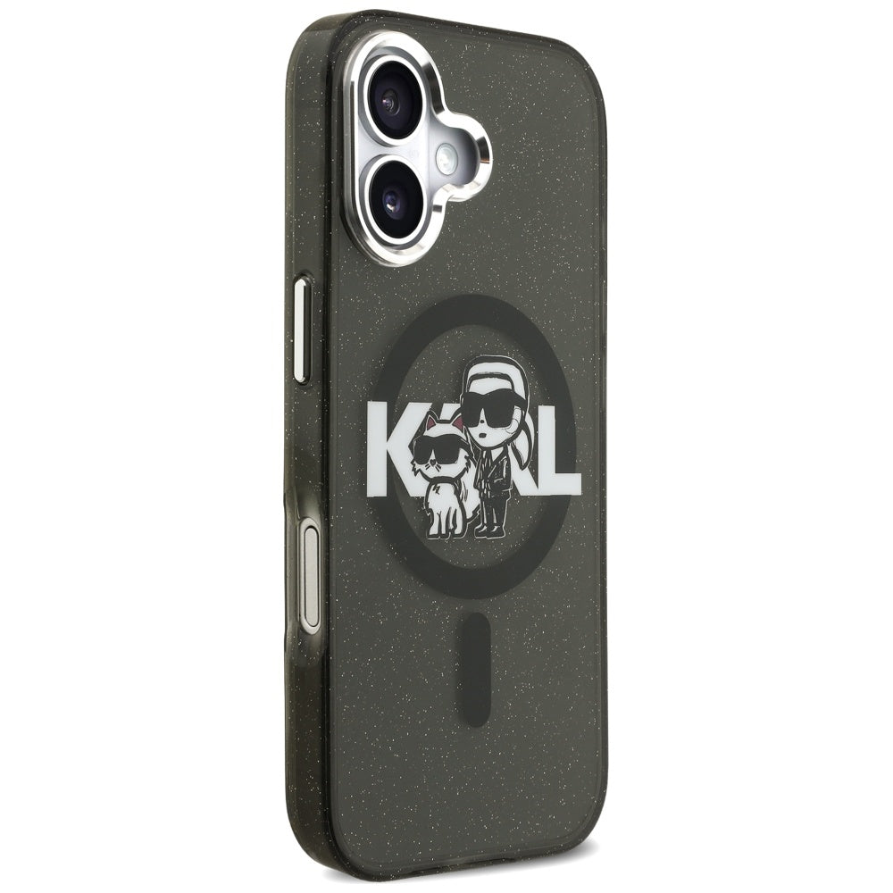 MagSafe-skal för Apple iPhone 17, Karl Lagerfeld, IML Sketch Logo Glitter Karl & Choupette, Svart
