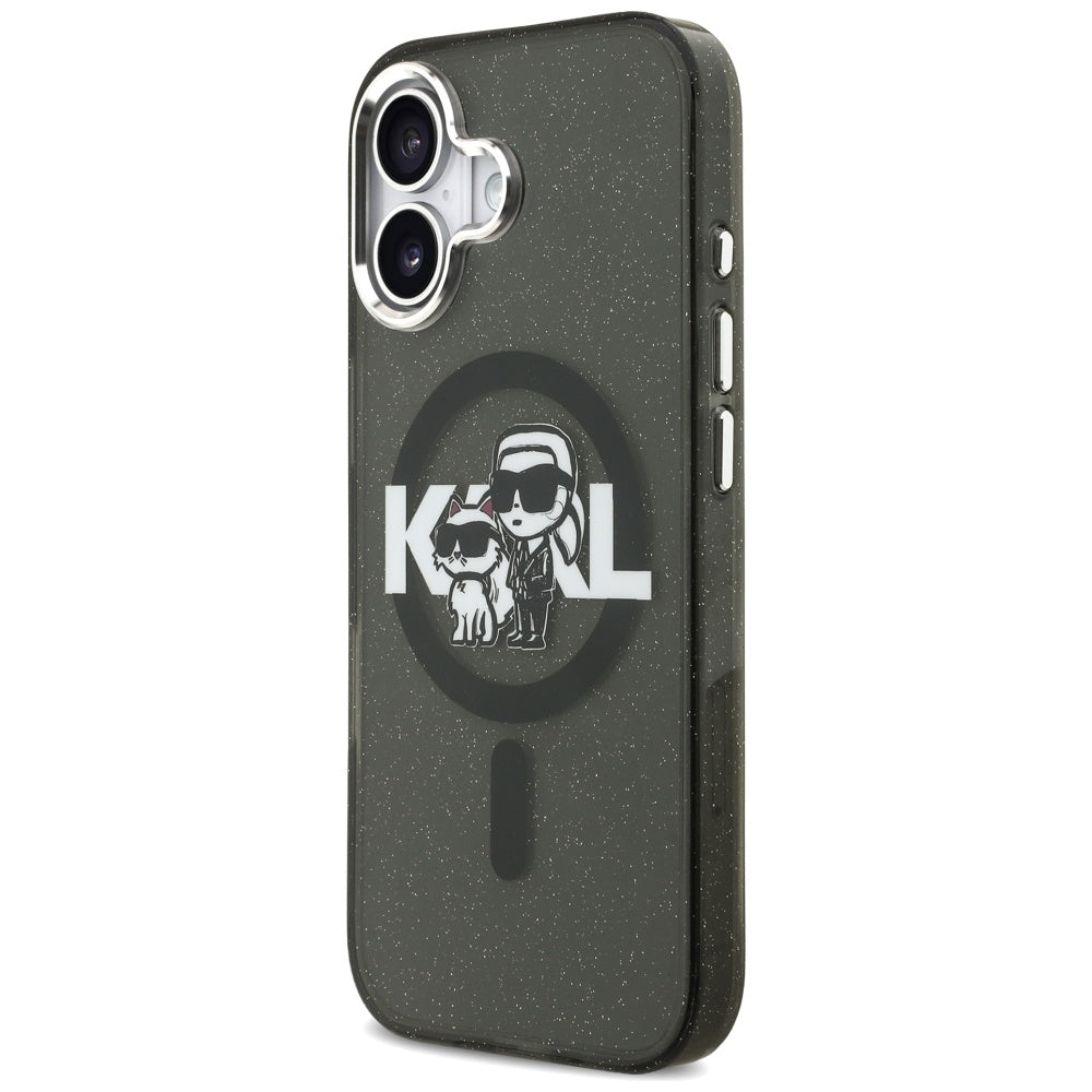 MagSafe-skal för Apple iPhone 17, Karl Lagerfeld, IML Sketch Logo Glitter Karl & Choupette, Svart