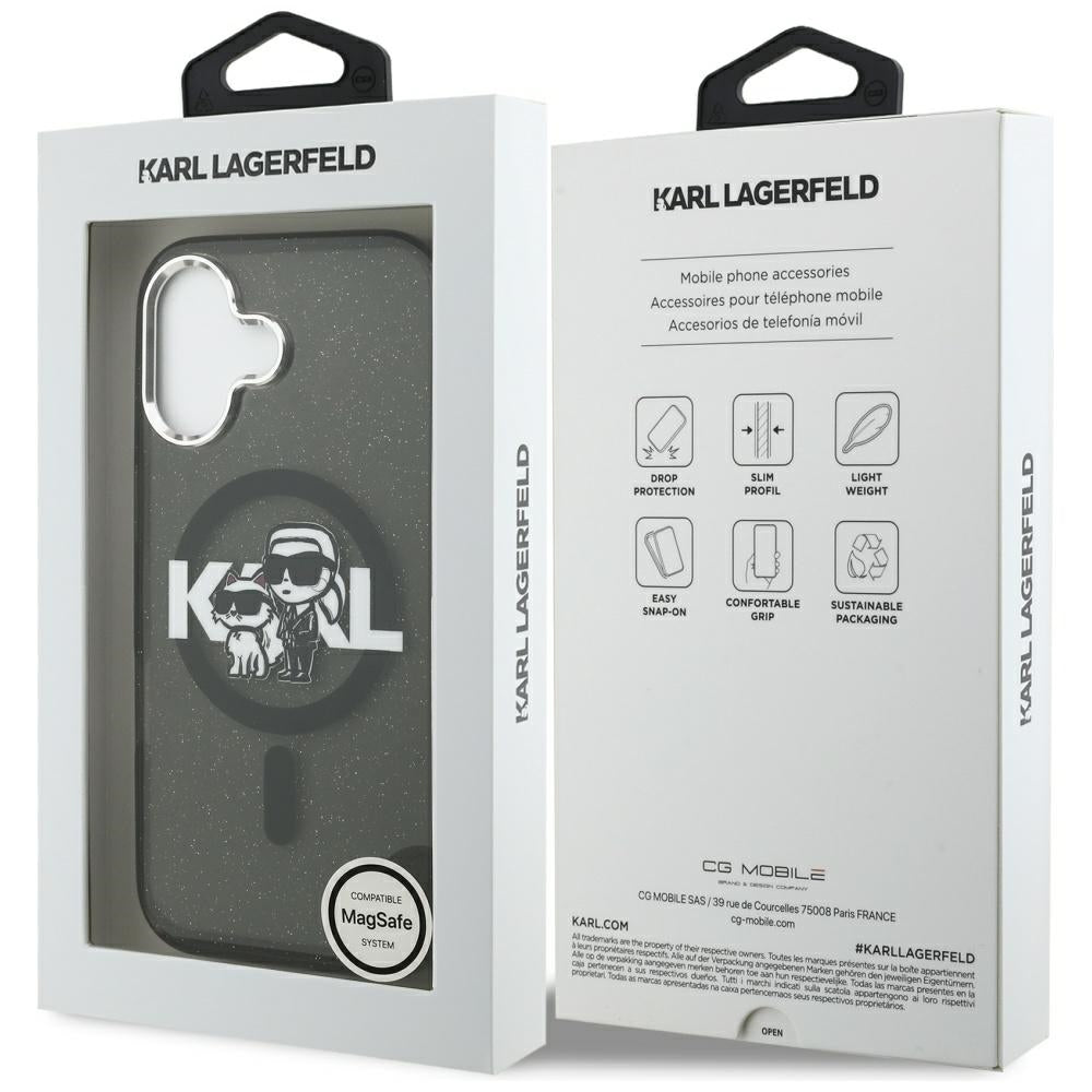 MagSafe-skal för Apple iPhone 17, Karl Lagerfeld, IML Sketch Logo Glitter Karl & Choupette, Svart