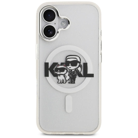 MagSafe-skal för Apple iPhone 17, Karl Lagerfeld, IML Sketch Logo Glitter Karl & Choupette, Transparent