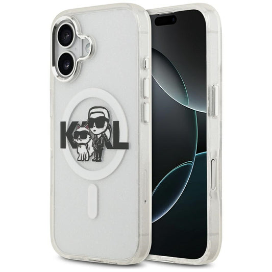 MagSafe-skal för Apple iPhone 17, Karl Lagerfeld, IML Sketch Logo Glitter Karl & Choupette, Transparent