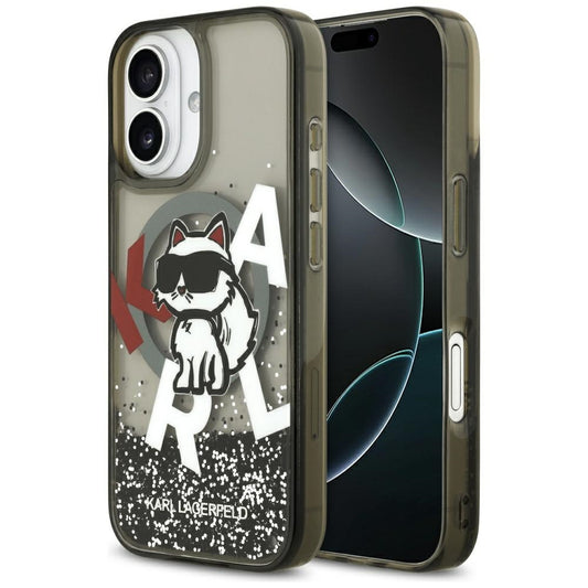 MagSafe-skal för Apple iPhone 17, Karl Lagerfeld, Liquid Glitter Logo Choupette, Svart