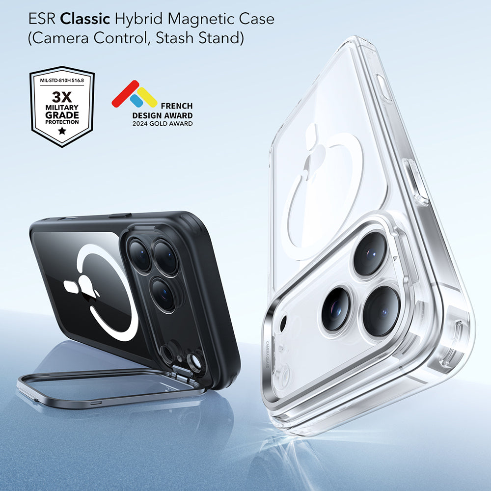 MagSafe-skal för Apple iPhone 17 Pro, ESR, Classic Hybrid Kickstand, Svart Transparent