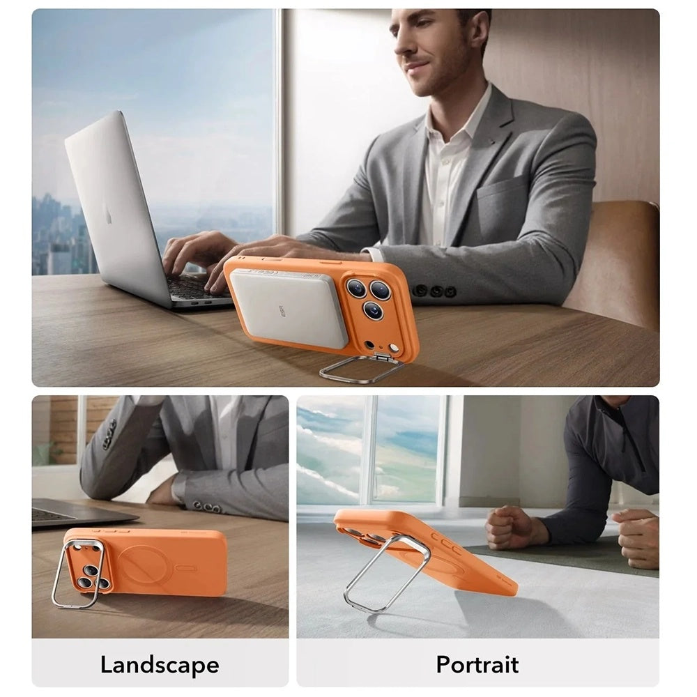 MagSafe-skal för Apple iPhone 17 Pro, ESR, Cloud Soft Kickstand, Orange