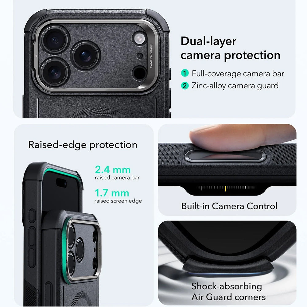 MagSafe-skal för Apple iPhone 17 Pro, ESR, Cyber Armor Kickstand, Svart