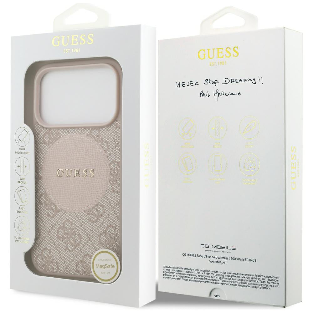 MagSafe-skal för Apple iPhone 17 Pro, Guess, 4G Circle Classic Logo, Rosa