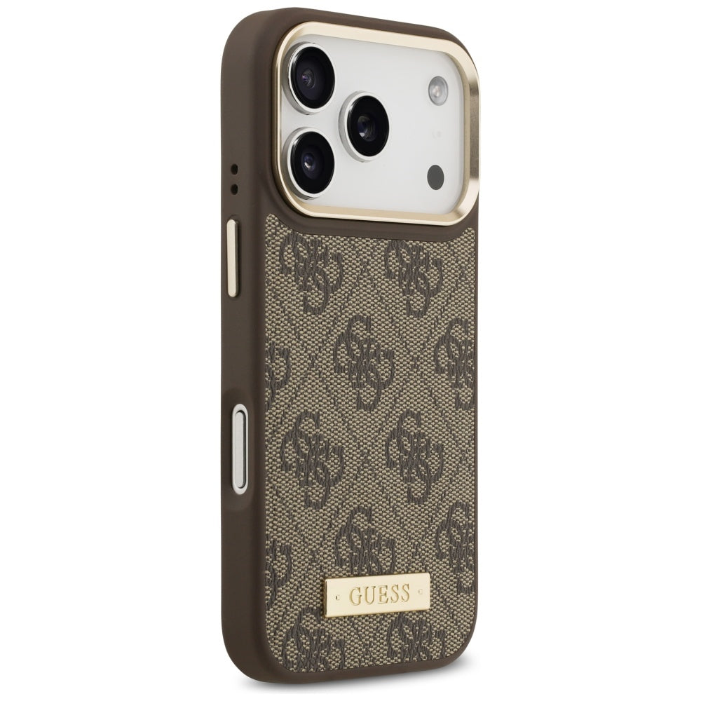 MagSafe Case for Apple iPhone 17 Pro, Guess, 4G Logo Plate, Brown