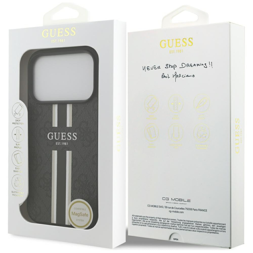 MagSafe-skal för Apple iPhone 17 Pro, Guess, 4G Printed Stripes, Svart