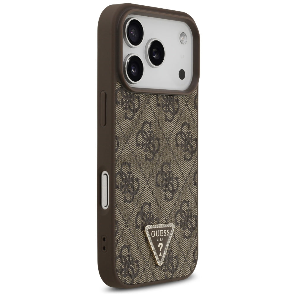 MagSafe-fodral för Apple iPhone 17 Pro, Guess, 4G Triangle Strass, Brun