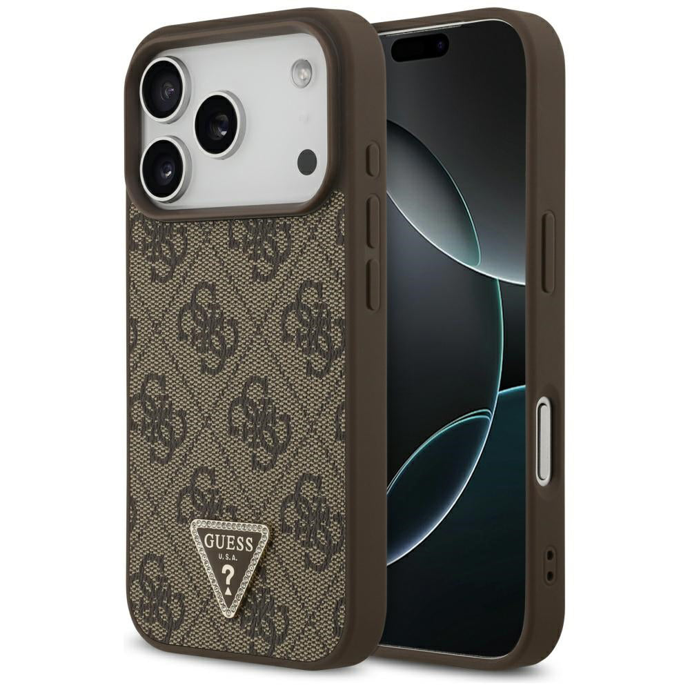 MagSafe-fodral för Apple iPhone 17 Pro, Guess, 4G Triangle Strass, Brun