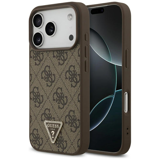 MagSafe-fodral för Apple iPhone 17 Pro, Guess, 4G Triangle Strass, Brun