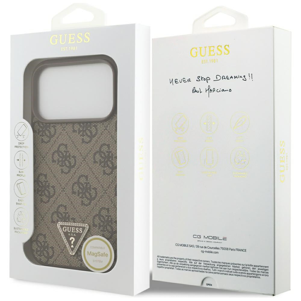 MagSafe-fodral för Apple iPhone 17 Pro, Guess, 4G Triangle Strass, Brun