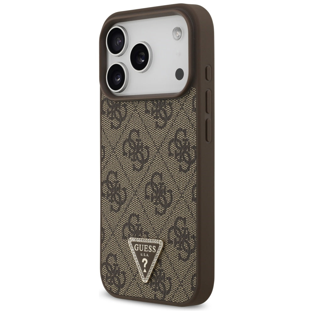 MagSafe-fodral för Apple iPhone 17 Pro, Guess, 4G Triangle Strass, Brun